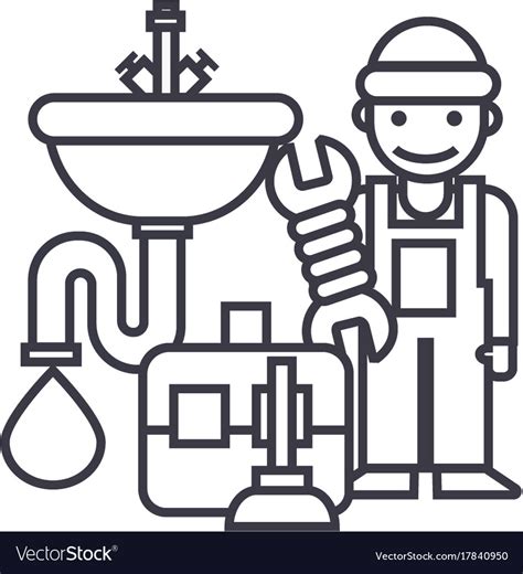 Plumber Servicetoolssink Line Icon Sign Royalty Free Vector