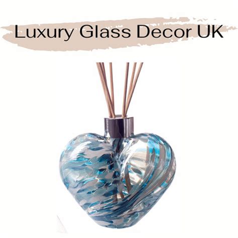Luxury Reed Diffuser Mouth Blown Glass Heart Turquoise White Etsy Uk
