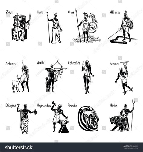 Stock Vektor „greek Gods Black Vector Illustration Isolated Bez