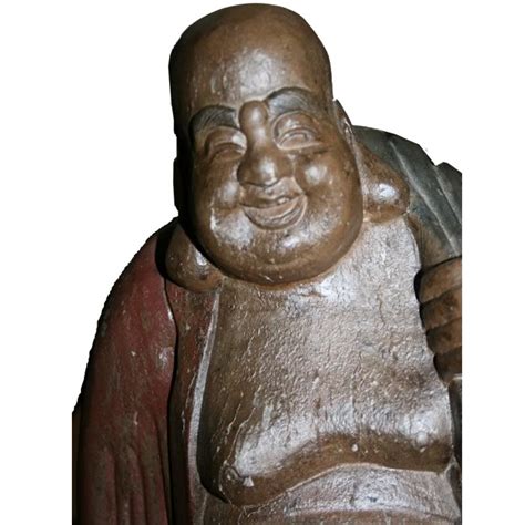 Antique Wood Buddha Maitreya Statue Sack Carrying