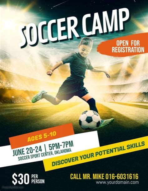 Soccer Futsal Football Camp Flyer Poster Template Football Camp
