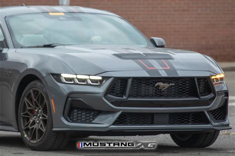 Red And Black Stripes Spied On Carbonized Gray 2024 Mustang Gt Wbronze