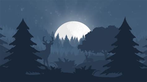 Minimalism Forest Night Moon Rays Wallpapers Hd