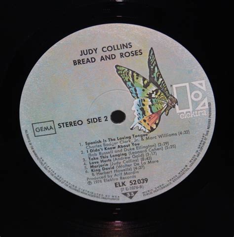 Judy Collins Bread Roses 1976 Germany Vinyl LP Elektra ELK 52