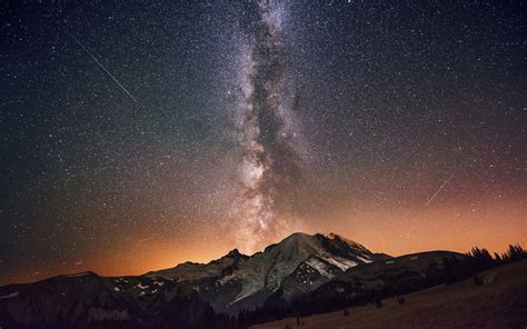 Landscape Nature Shooting Stars Night Sky Sky Stars Mountains