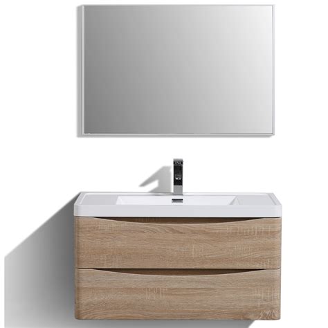 A mountain retreat with scandinavian influences bathroom. Eviva Smile 36" White Oak Modern Bathroom Vanity Set
