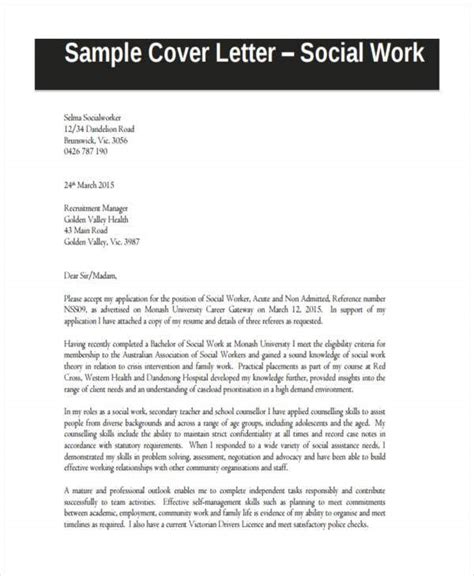 A cover letter resume sample for social workers (text version). 21+ Sample Work Application Letters | Free & Premium Templates