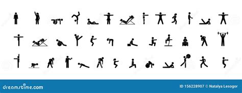 Gymnasium Icons People Athletes Do Various Exercises Fitness