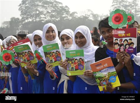 Bangladeshi School Students Rise Up Textbook During The Textbook