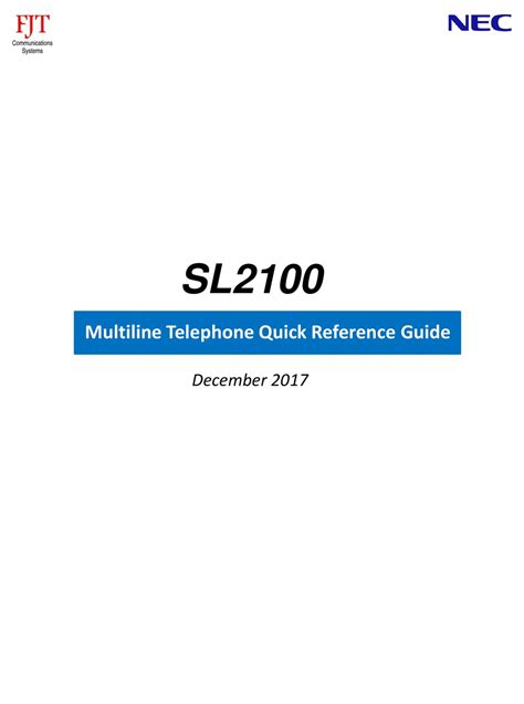Nec Sl2100 Telephone Quick Reference Manual Manualslib