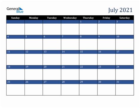 July 2021 Monthly Calendar Pdf Word Excel