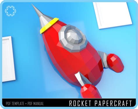Rocket Papercraft Pdf Papercraft Rocket Paper Model Rocket Diy Etsy