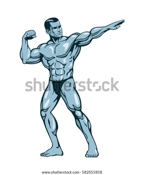 Muscle Bodybuilder Man Posing Flexing His Stock Vector Royalty Free