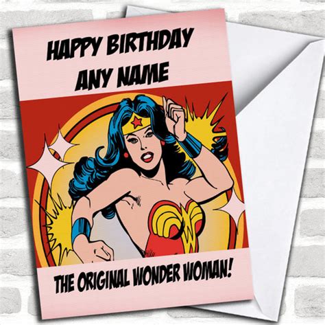 original wonder woman personalized birthday card red heart print