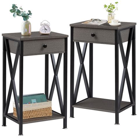 Vecelo Set Of 2 Nightstand With Drawer Industrial Side End Table For