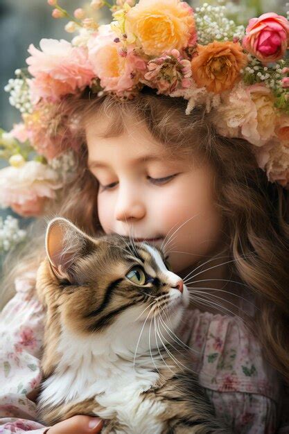 Premium Ai Image Little Girl And Her Cat Adorable Cuteness