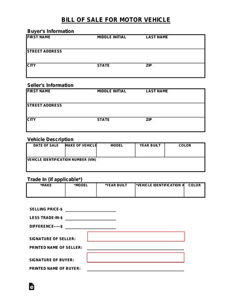 Free Tennessee Motor Vehicle Bill Of Sale Form Pdf Eforms