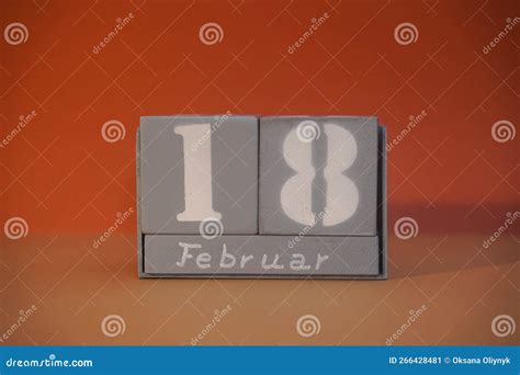 18 Februar On Wooden Grey Cubes Calendar Cube Date 18 February