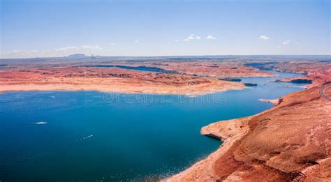 Aerial View Of The Lake Powell From Above Near Glen Canyon Dam And Page