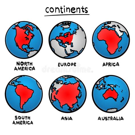 Continentes Del Dibujo De Bosquejo Ilustración Del Vector Ilustración