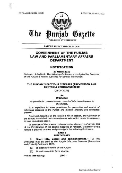 Punjab Infectious Disease Prevention And Control Ordinance 2020