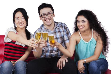 Multiracial People Enjoy Champagne And Toasts Together Stock Image
