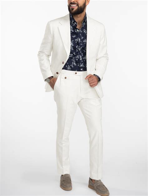 cream coton linen blend suit for men surmesur
