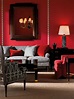 Stylish transitional living room in red [Design: American Traditions ...