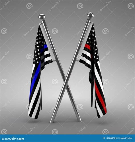 Flags Honoring Police And Firefighters Stock Illustration