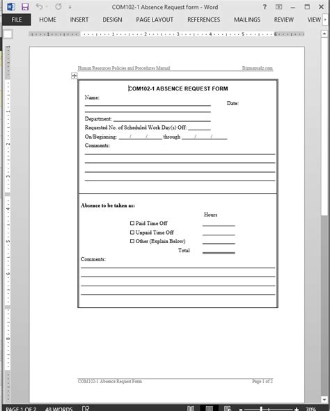 employee absence request template