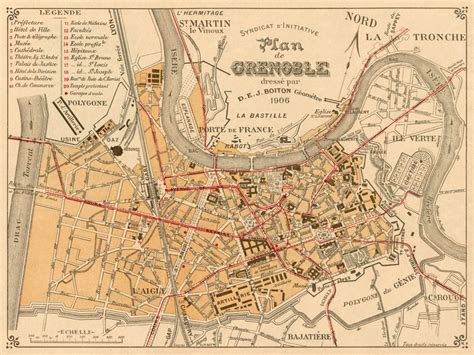 Vintage Map Of Grenoble Plan De Grenoble Old City Plan Etsy