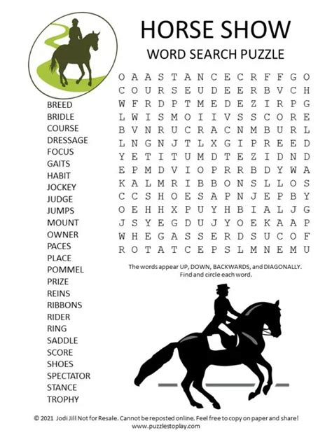 Horse Show Word Search Puzzle Puzzles To Play