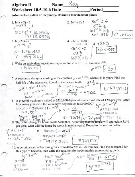 Top Algebra 2 Worksheets With Answer Key