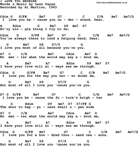Song lyrics with guitar chords for I Love You Because - Al Martino, 1963