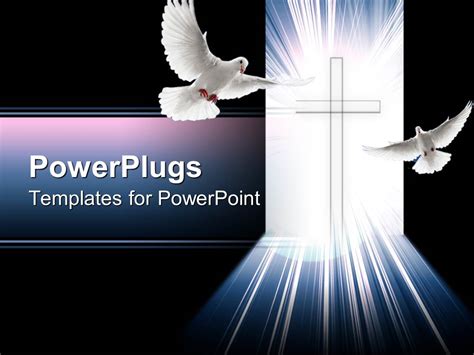 Powerpoint Template Christian Cross Glowing With Light With Two Doves