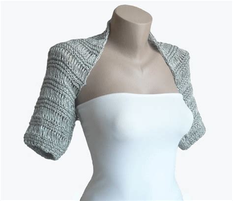 Knitted Silver Light Grey Bolero Shrug Sleeves Jacket Etsy