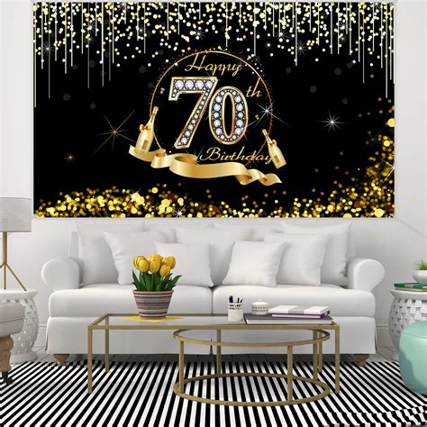 70th Birthday Party Decoration Extra Large Black Gold Sign Poster 70th