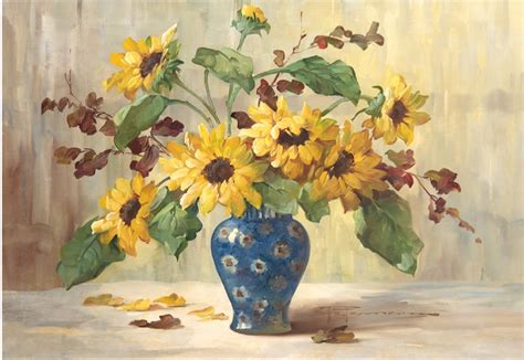 Hedwig Petermann Sonnenblumen In Blauer Vase Mutualart