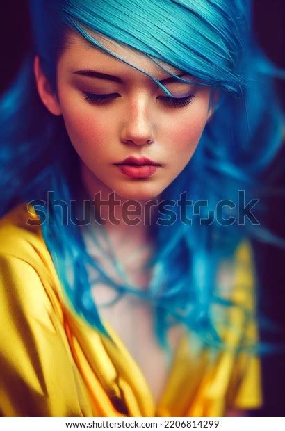 portrait beautiful girl blue hair not stock illustration 2206814299 shutterstock