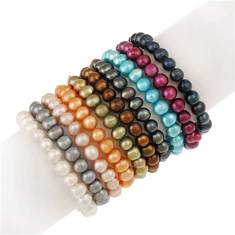 8mm X 6mm Genuine Freshwater Cultured Multi Color Pearl Stretch