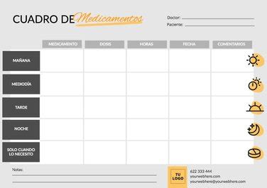 Tablas De Horarios De Medicamentos Editables Online