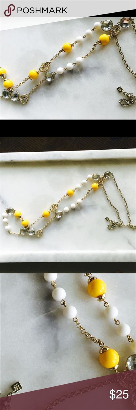 🔆banana republic yellow and white beaded necklace🔆 long beaded necklace beaded necklace white