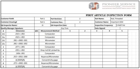 FAI First Article Inspection Reports For Machining