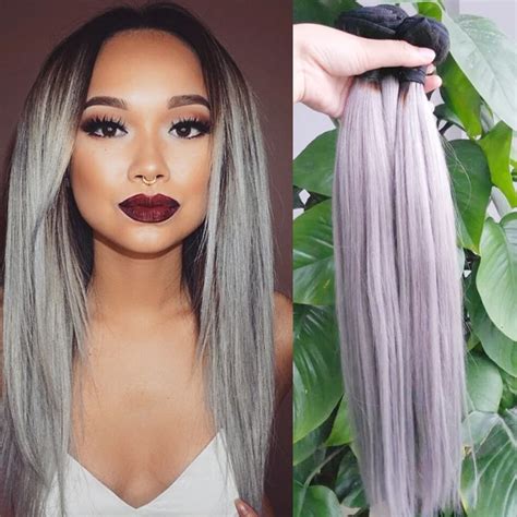 7a Brazilian Ombre Grey Hair Weave Straight 3pcs Two Tone Ombre