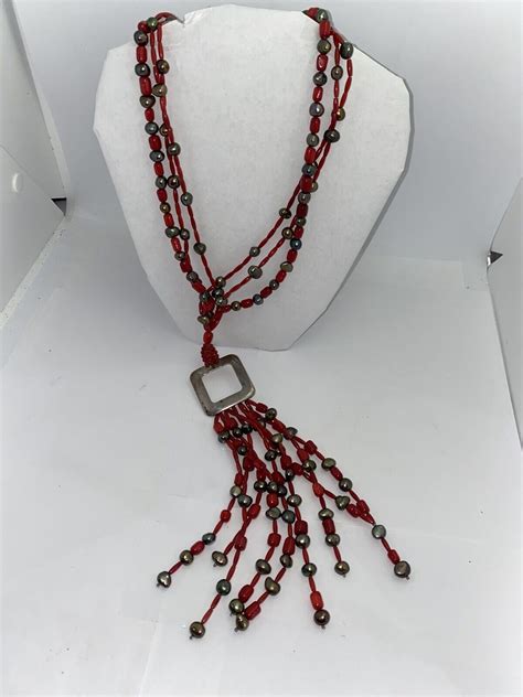 Dtr Jay King Sterling Silver Red Coral Freshwater Pearl Multi Strand