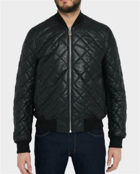 Mens Black Bomber Leather Jacket Mens Black Quilted Jacket