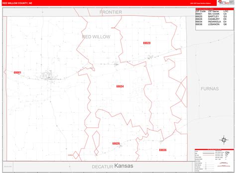 Red Willow County Ne Zip Code Wall Map Red Line Style By Marketmaps