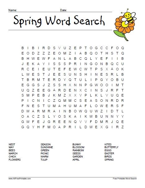 Spring Word Search Free Printable