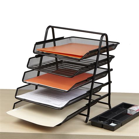 Mind Reader Mesh 5 Tier Desk Letter Organizer With 5 Sliding Trays