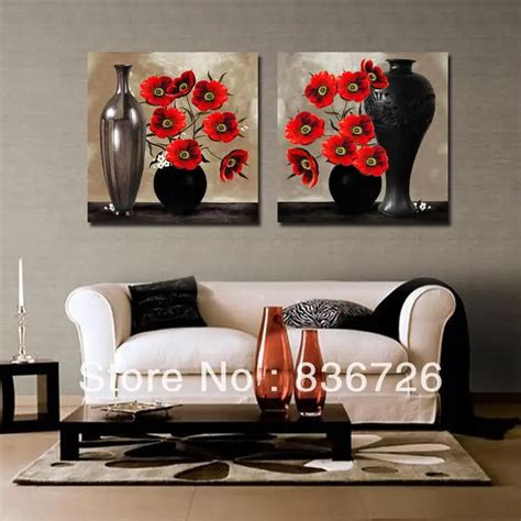 2 Piece Canvas Wall Art Abstract Paintings Black And Red Wall Decor